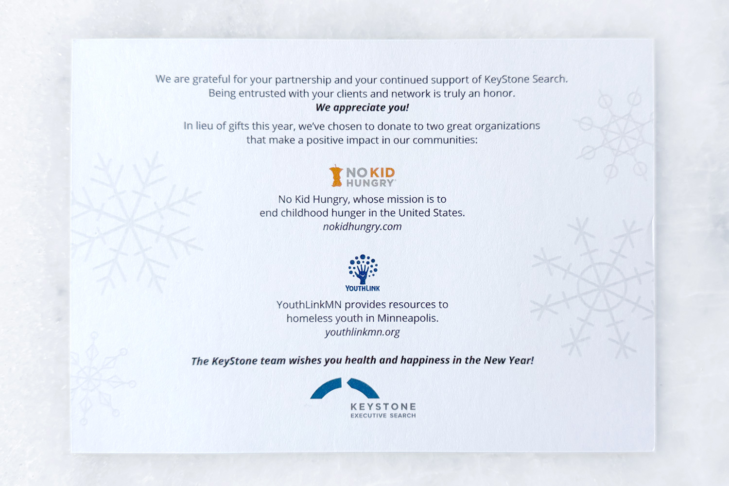 Keystone Holiday Card Back